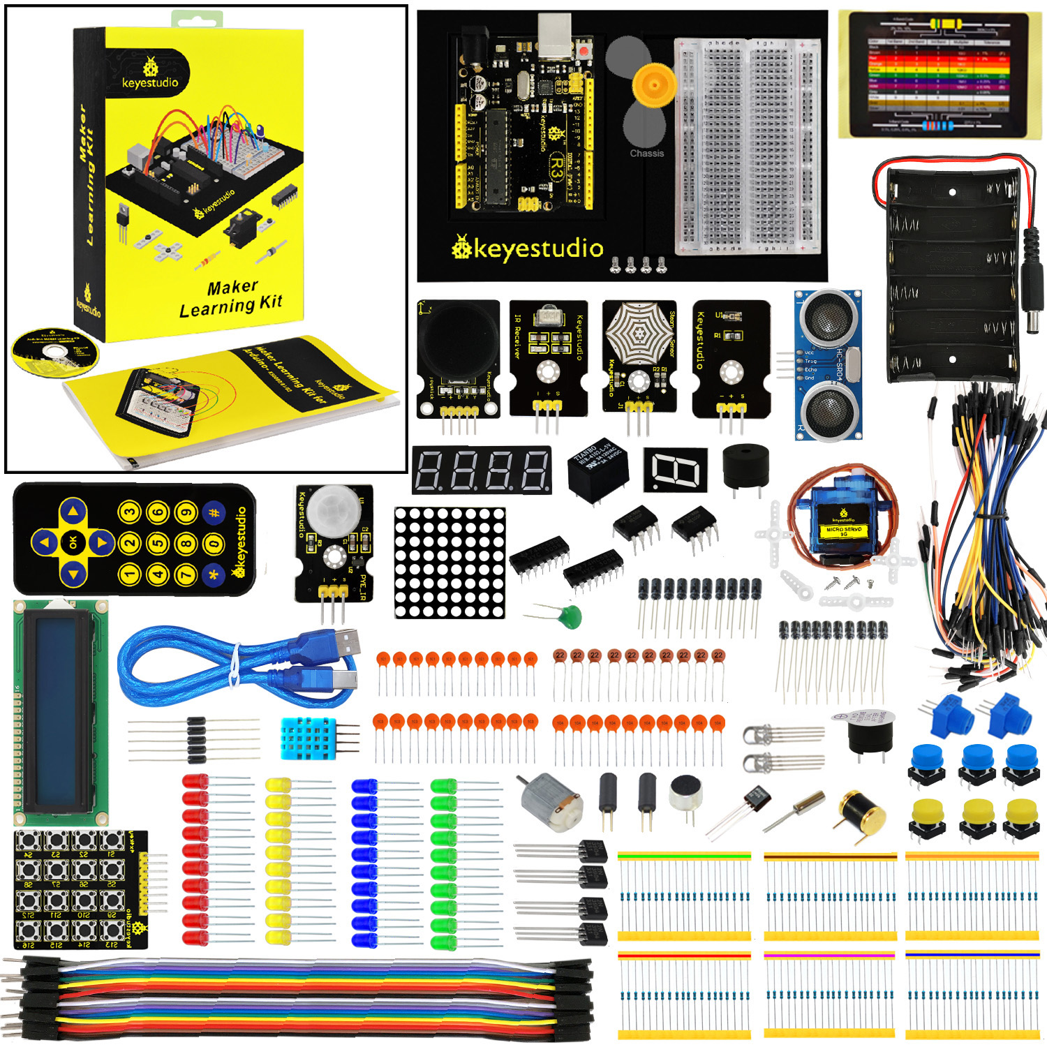 Keyestudio Maker Learning kit /Starter kit For Arduino Project W/Gift  Box+User Manual +1602LCD+Chassis+PDF(online)
