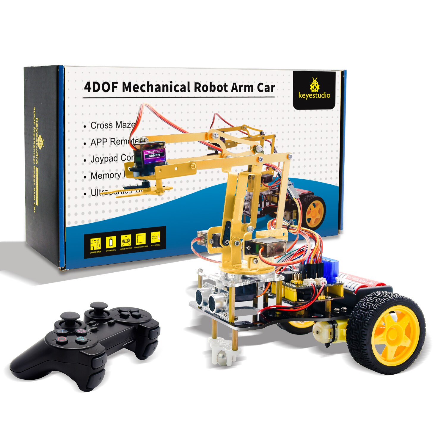 forudsigelse Søg ornament Keyestudio 4DOF Mechanical Arm Robot Car Learning Starter Kit W/PS2  Contoller for Arduino Robot/Support Android &IOS