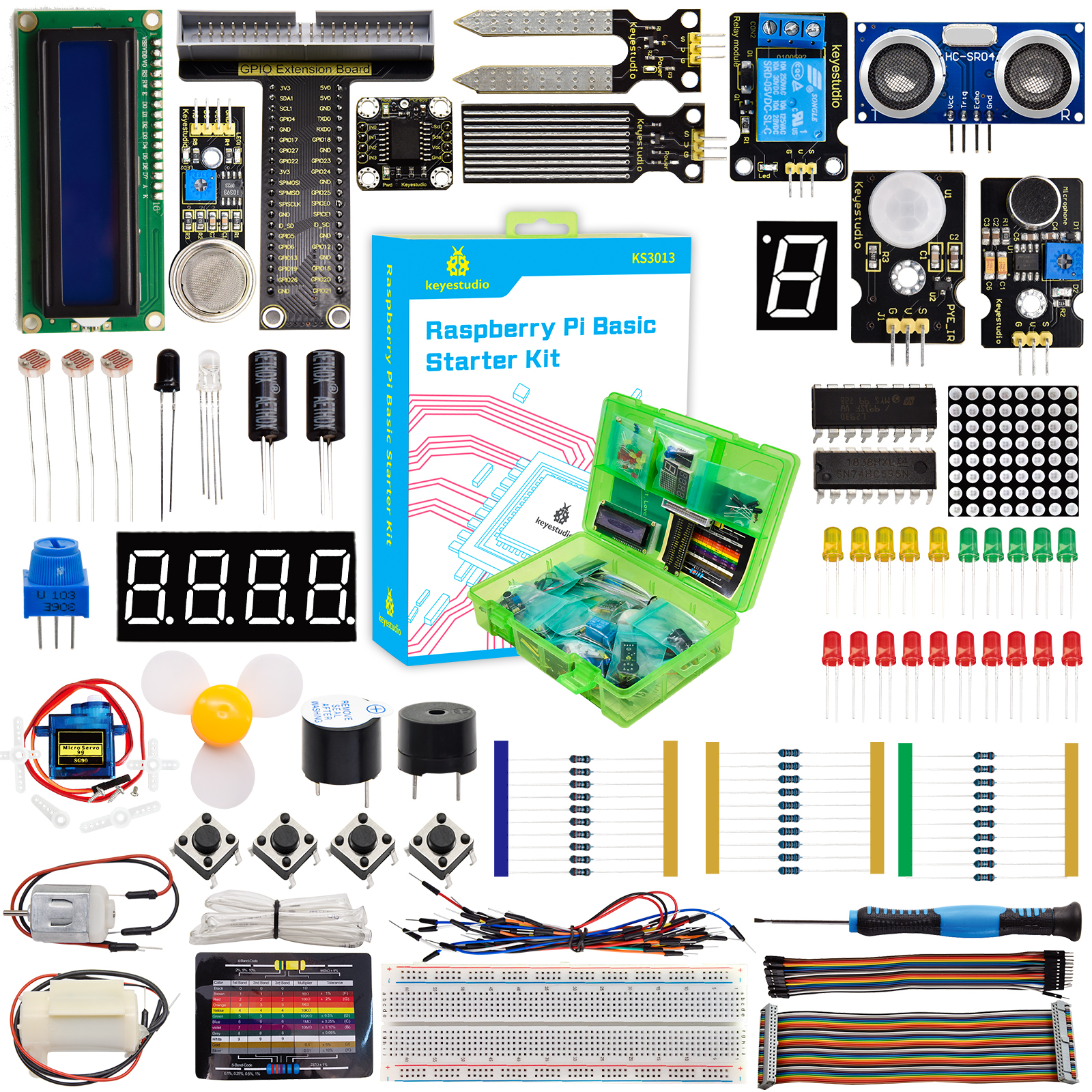 KEYESTUDIO GPIO Breakout Kit for Raspberry Pi 4 4b 3 3b+ with Solderless  Breadboard, GPIO Cable, LEDs, Resistors, Buttons for Teens Easy Programming