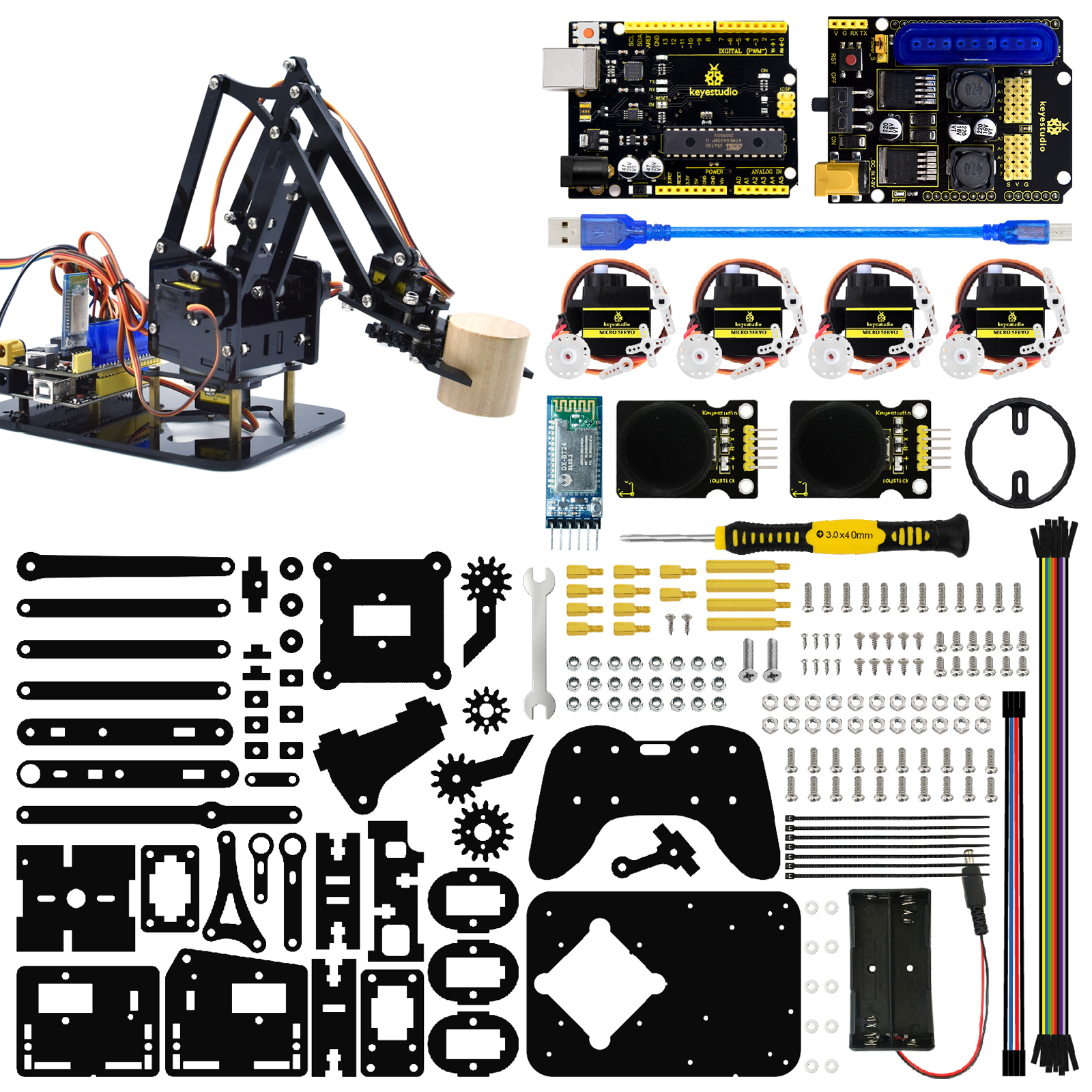 KEYESTUDIO Robot Arm Servo Control Rotación Kit Robotica para Arduino electrónica y programación DiY No incluye tablero. 